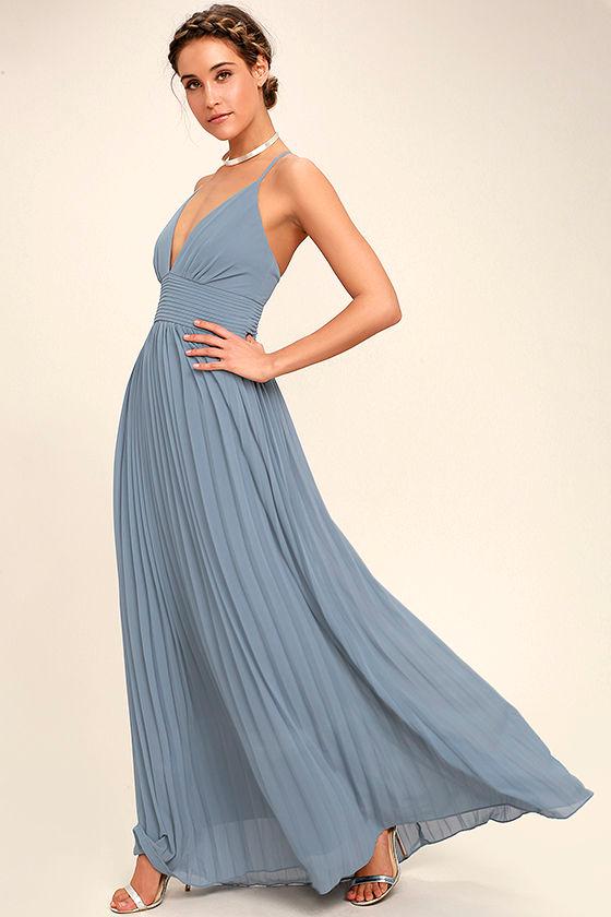 Lulus | Depths Of My Love Dusty Blue Maxi Dress | Size X-small | 100% Polyester