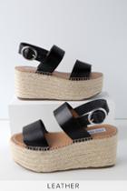 Steve Madden Cali Black Leather Espadrille Platform Sandal Heels | Lulus