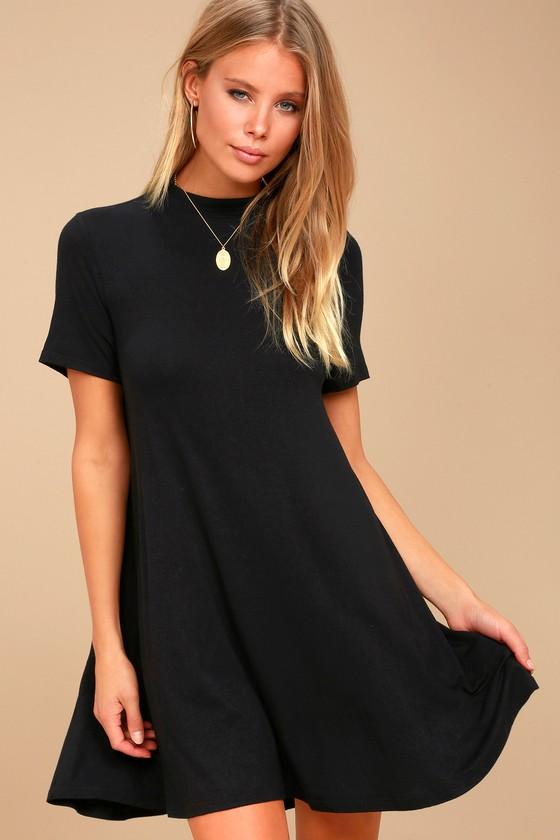 Lulus | Meant To Be Black Mock Neck Swing Dress | Size Large
