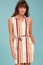Rhythm | Rythm Zimbabwe Burnt Orange Striped Shirt Dress | Size Large | 100% Cotton | Lulus