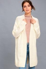 Lulus Aberdeen Cream Knit Cardigan Sweater
