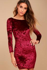 Lulus True Story Burgundy Velvet Long Sleeve Bodycon Dress