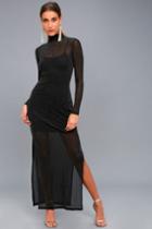 Minkpink | Silver Linings Black Long Sleeve Maxi Dress | Size X-small | 100% Polyester | Lulus