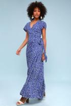 Amuse Society Summer Safari Blue Floral Print Wrap Maxi Dress | Lulus