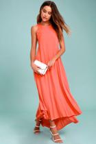 Astr The Label Victoria Coral Pink Lace-up Midi Dress