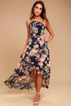 Lulus Reflection Navy Blue Floral Print High-low Dress