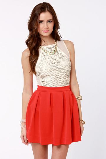 Everything Illuminated Coral Red Skirt