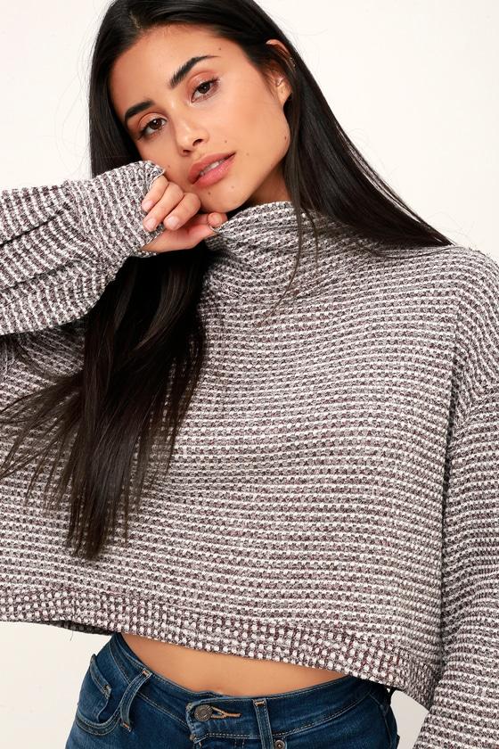 Free People Bk Wine Red And White Turtleneck Long Sleeve Top | Lulus