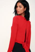 Wayf Sloane Red Long Sleeve Backless Top | Lulus