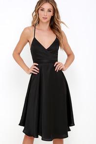 Lulu*s Stolen My Heart Black Wrap Midi Dress