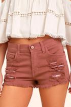 O2 Denim | Cut-off The Map Rusty Rose Distressed Jean Shorts | Size Large | Pink | Lulus