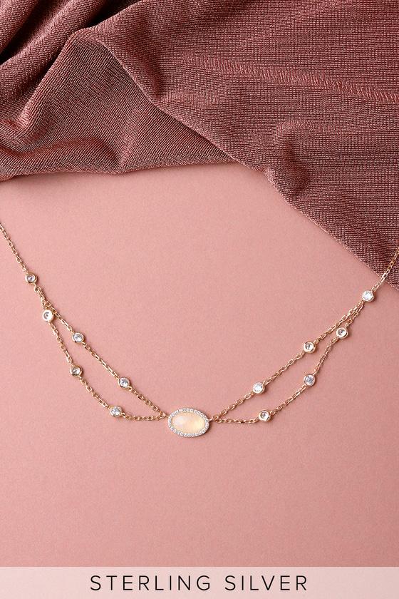 Lulus - Elemental Style Rose Gold Rhinestone Choker Necklace - Pink