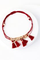 Lulus | Nepal Gold And Burgundy Beaded Tassel Bracelet