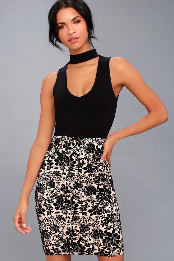 Maren Black And Nude Embroidered Bodycon Skirt | Lulus