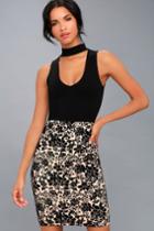 Maren Black And Nude Embroidered Bodycon Skirt | Lulus