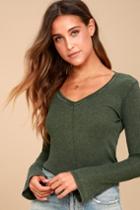 White Crow | Belmont Washed Olive Green Thermal Long Sleeve Top | Size Large | Lulus