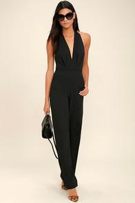 Lulus Can't Hardly Wait Black Halter Jumpsuit