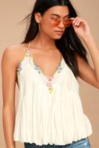 Free People Island Time Cream Embroidered Top