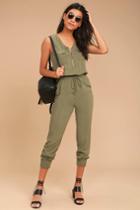 Olive + Oak | Scarlett Olive Green Jumpsuit | Size Large | 100% Rayon | Lulus