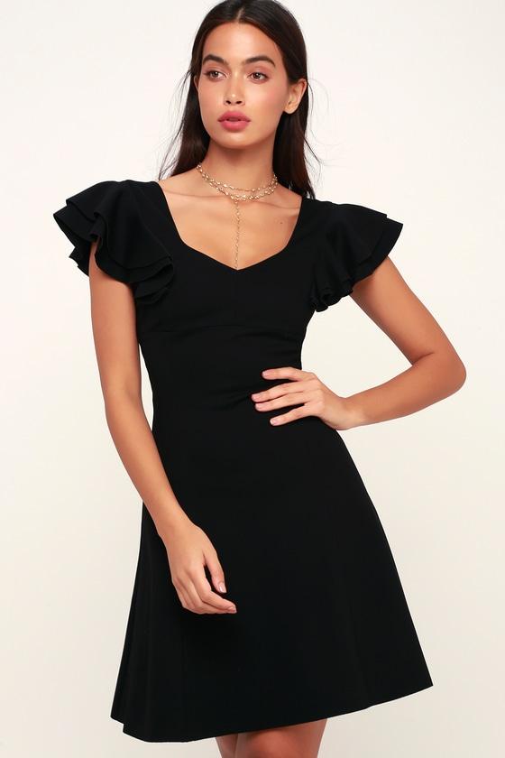 Elliatt Sicily Black Ruffled Skater Dress | Lulus