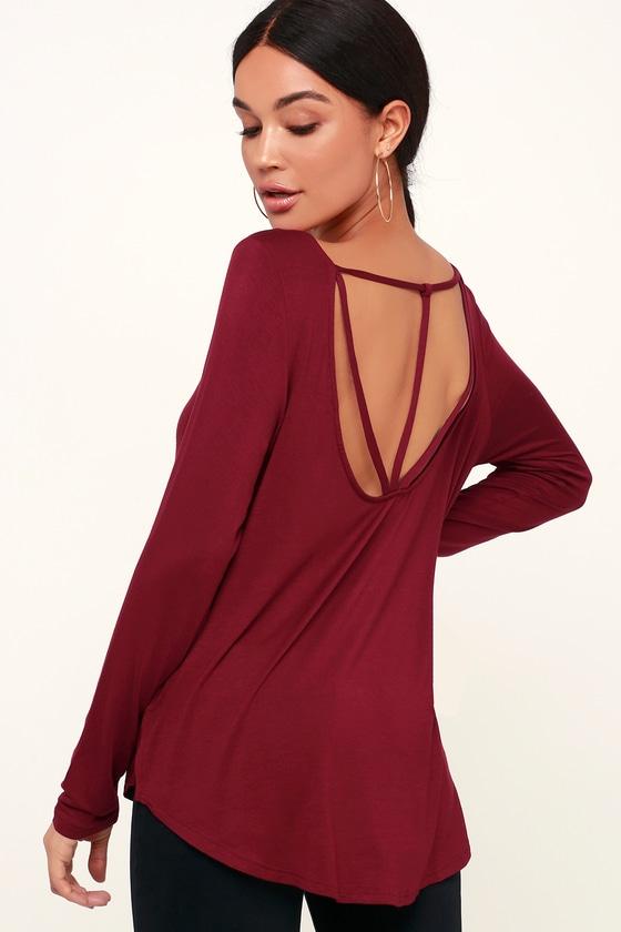 Nicolette Burgundy Strappy Back Long Sleeve Top | Lulus