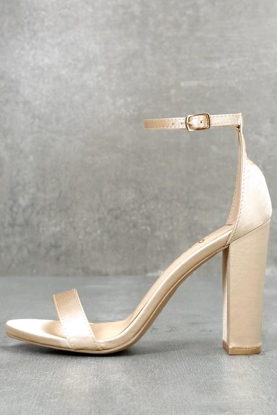 Lulus | Taylor Champagne Satin Ankle Strap Heels