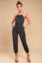 Billabong This Way Black And White Striped Jumpsuit
