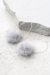 Lulus Je T'aime Gold And Grey Fur Pom Pom Earrings