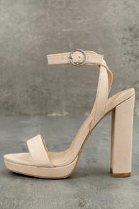 Wild Diva Lounge Katie Mae Natural Suede Platform Ankle Strap Heels