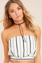 Lulus | Showcase White Striped Strapless Crop Top | Size Large | 100% Rayon