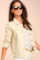 Lulus | Sweet Shoreline Beige Denim Jacket | Size Large | 100% Cotton