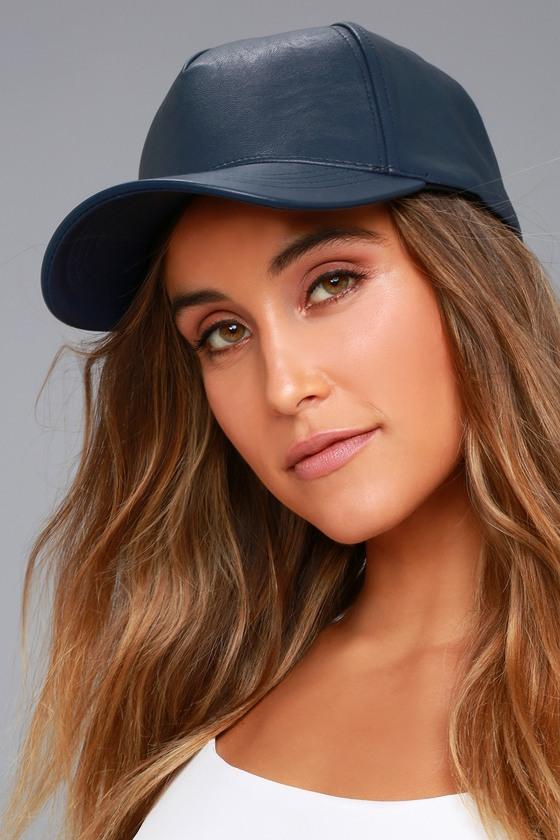 Lulus | Playful Pastime Navy Blue Vegan Leather Baseball Cap | 100% Cotton | Vegan Friendly