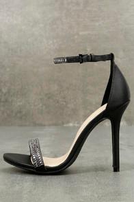 Wild Diva Zula Black Satin Rhinestone Ankle Strap Heels