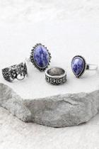 Lulus Boho Beauty Blue And Silver Ring Set