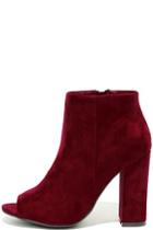 Bamboo Means So Much Burgundy Suede Peep-toe Booties