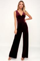 Kiss At Midnight Burgundy Velvet Sleeveless Jumpsuit | Lulus