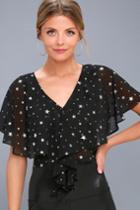 Lulus | Sparkle In My Eye Black And Silver Star Print Crop Top
