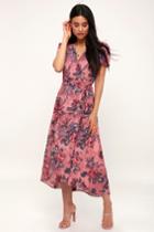 Wayf Lorna Mauve Pink Floral Print Midi Wrap Dress | Lulus