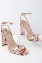 Qupid Reese Rose Gold Patent Ankle Strap Heels | Lulus
