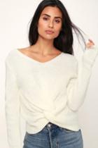 Sage The Label Hold You Close Cream Knotted Front Sweater | Lulus