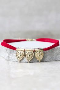 Lulus Fortunate One Gold And Red Choker Necklace