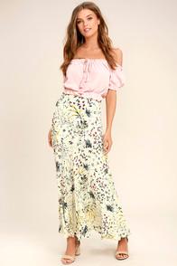 Re:named Heartfelt Cream Floral Print Maxi Skirt