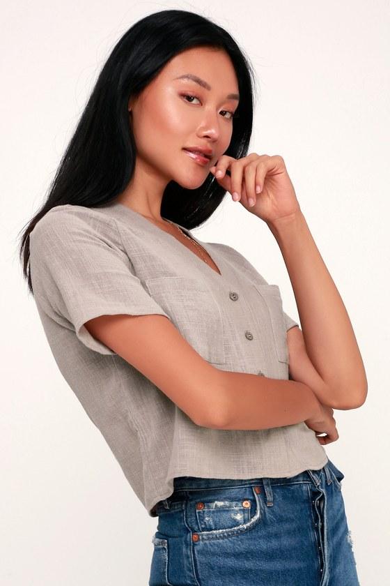 Lift My Spirits Taupe Button-up Crop Top | Lulus