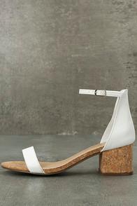 Breckelle's June White Cork Ankle Strap Heels
