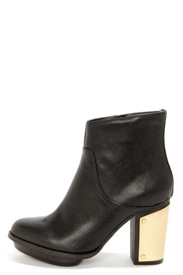 Steve Madden Flight Black Leather Gold-plated Ankle Booties