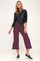 Lulus Basics Round Trip Plum Purple Ribbed Cropped Wide-leg Pants | Lulus