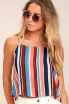 Lulus | Beyond The Sea Peach Striped Crop Top | Size Large | Orange | 100% Rayon
