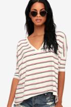 Starting Line Ivory Striped Oversized V-neck Tee | Lulus