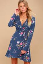 Hello, Dahlia! Blue Floral Print Wrap Dress | Lulus