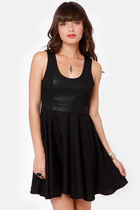 Leather Playing Field Backless Black Dress